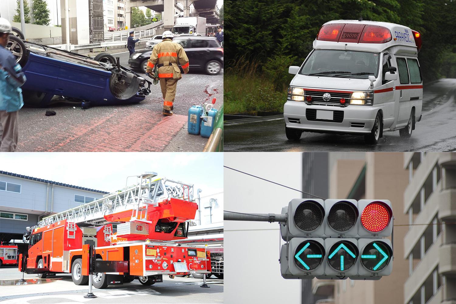 緊急走行中のクルマと信号の齟齬で事故した場合の過失割合