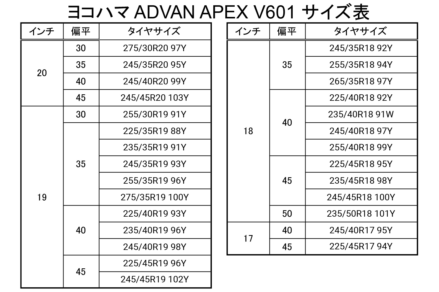 ADVAN APEX V601 サイズ表 〜 画像85